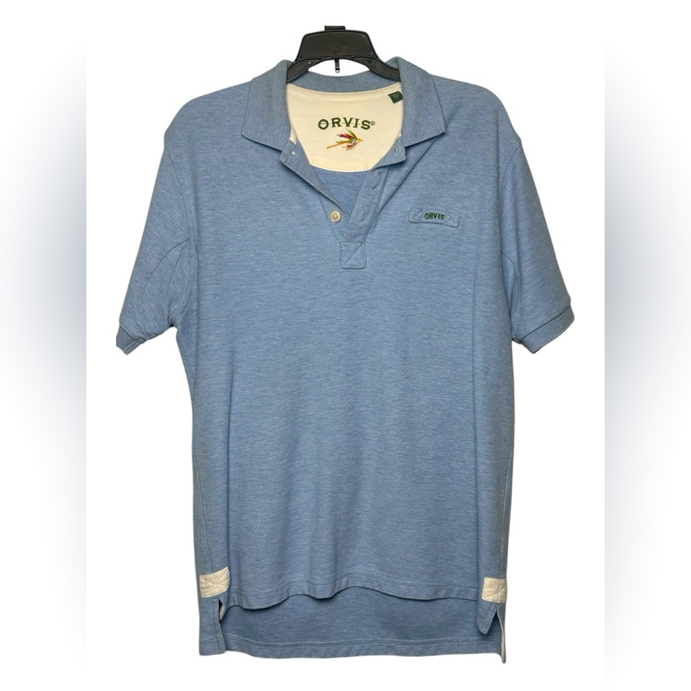 Orvis Men's‎ 100% Cotton Trim Fit Short Sleeve Light Blue Polo Shirt Size M